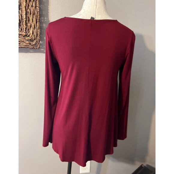 Eileen Fisher Top Dark Red XS Extra Small Long Sleeve Stretch Fall Winter - Picture 2 of 5